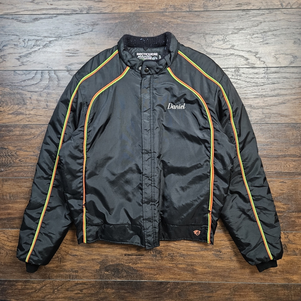 Vintage 70s Arctic Cat Arcticwear Snowmobile Riding Jacket w/ Embroidered Daniel
